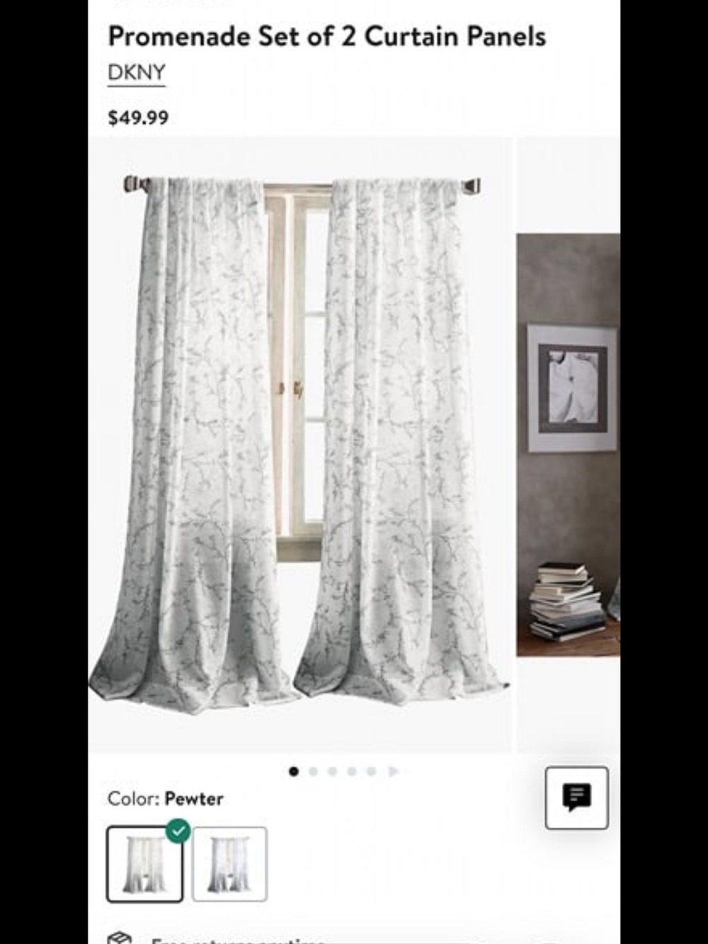 DKNY Pewter Floral Sheer-Pattern Curtain Panels Set